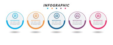İş veri görselleştirme. İşlem grafiği. Grafik, diyagram 5 adımlar, seçenekleri, parçalar veya işlemlerin soyut unsurları. Creative Infographic konsepti.
