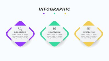 İş verisi görselleştirmesi. İşlem çizelgesi. Grafiğin soyut unsurları, 3 aşamalı diyagram, seçenekler, parçalar veya süreçler. Vektör iş şablonu bilgisel