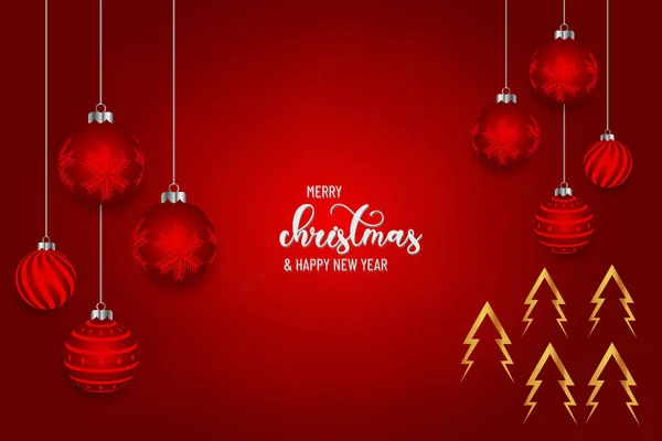 Merry Christmas New Year Typographical Red Background Winter Landscape Horizontal — 스톡 벡터