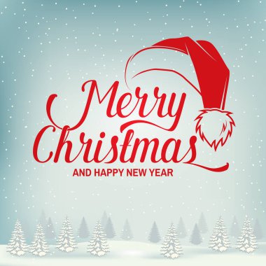 Mutlu Noeller ve mutlu yıllar damgası, Noel Baba kış şapkalı çıkartma. Xmas için Vector Vintage tipografi tasarımı, 2022 yılının retro tarzı amblemi. Noel Baba kırmızı şapka.