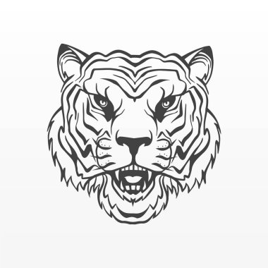 Kaplan başlı siluet beyaz arka planda izole edildi. Vektör çizimi. Çin Yeni Yıl burcu sembolü. Afişler, kartlar, kaplan posterleri için 2022 Çin Yeni Yılı.