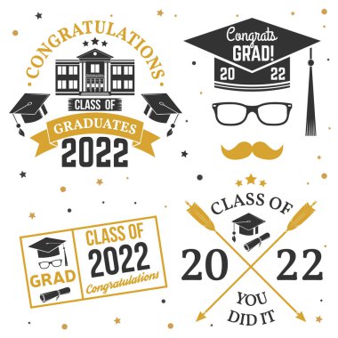2022 Vektör Sınıfı rozet seti. Gömlek, baskı, mühür, kaplama veya pul, selamlama, davetiye kartı kavramı. Typography tasarımı - stok vektörü.