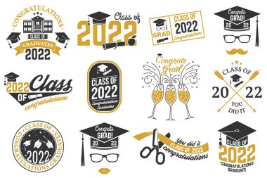 2022 Vektör Sınıfı rozet seti. Gömlek, baskı, mühür, kaplama veya pul, selamlama, davetiye kartı kavramı. Typography tasarımı - stok vektörü.