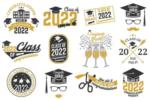 stock vector Set of Vector Class of 2022 badges Concept for shirt, print, seal, overlay or stamp, greeting, invitation card. Typography design- stock vector.