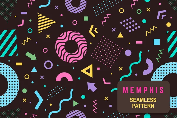Memphis kusursuz desen. Vektör. Farklı yarım tonlu geometrik şekil ve renkli geometrik şekiller pürüzsüz desen.