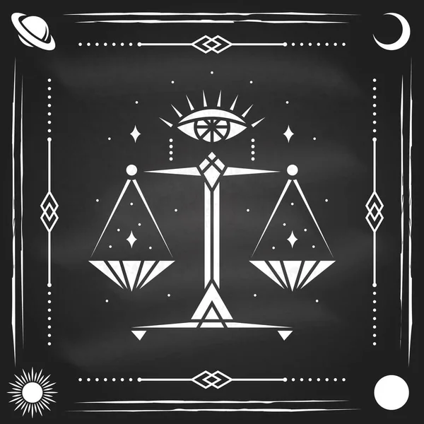 Zodiac astroloji burcu Terazi burcu tasarımı. Vektör çizimi. Karatahtaya izole edilmiş logo ya da poster için Terazi burç şablonunun zarif modern sembolü ya da simgesi. — Stok Vektör