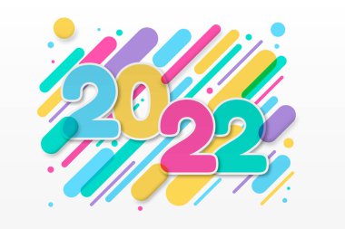 2022 Mutlu Yıllar tebrik kartı soyut renkli yuvarlak şekilli çapraz ritimli. Tebrik kartı, poster, broşür ya da broşür için. Vektör illüstrasyonu.