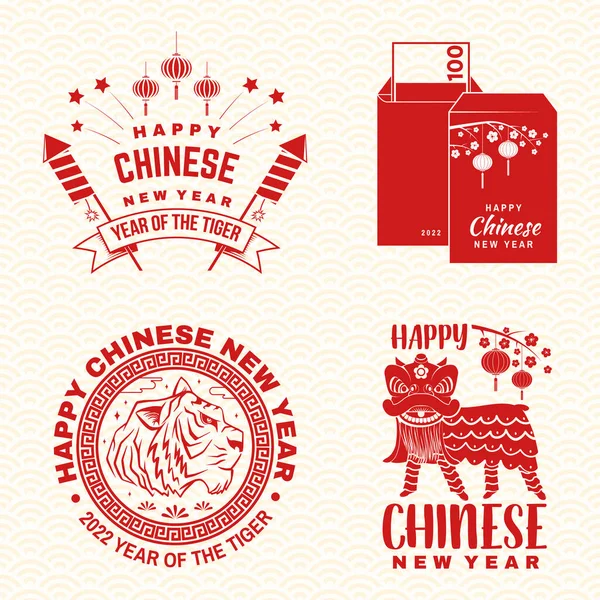 Feliz Año Nuevo Chino diseño en estilo retro. Año Nuevo Chino de felicitación tigre postal clásica. Signo chino año de tarjeta de felicitación tigre. Banner para plantilla de sitio web. Ilustración vectorial. — Vector de stock