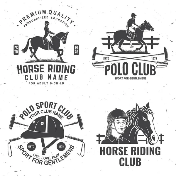 Set of polo and horse riding club patch, emblem, logo. Vector illustration. Templates for polo and horse riding sports club.