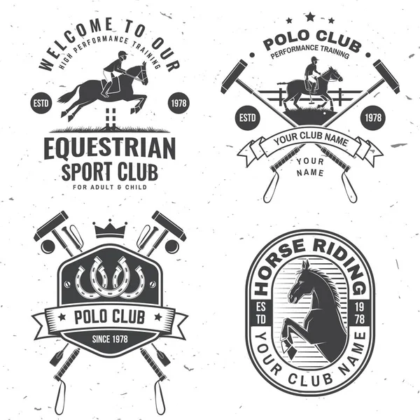 Set di polo e maneggio patch club, emblema, logo. Illustrazione vettoriale. Modelli per polo e maneggio club sportivo. — Vettoriale Stock