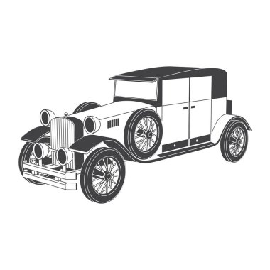 Bir Amerikan retro arabasının monokromatik grafik tasarımı. Vektör illüstrasyonu.