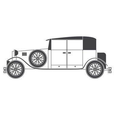 Bir Amerikan retro arabasının monokromatik grafik tasarımı. Vektör illüstrasyonu.