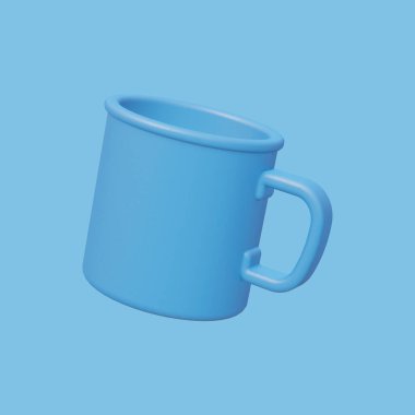 Kamp kupası mavi arka planda izole edildi. 3 Boyutlu Hazırlama.