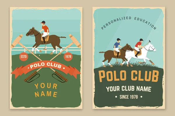 Set di manifesti retrò Polo sport club. Illustrazione vettoriale. Etichetta equestre vintage, adesivo con sagome di cavaliere e cavallo — Vettoriale Stock