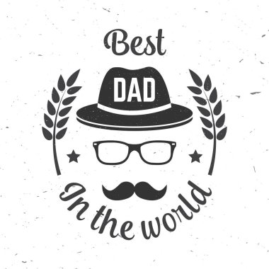 Dünyanın en iyi babası. Babalar Günün kutlu olsun, logo tasarımı. Vektör çizimi. Klasik Babalar Günü Tasarımları Hippi şapkası ve kravatıyla.