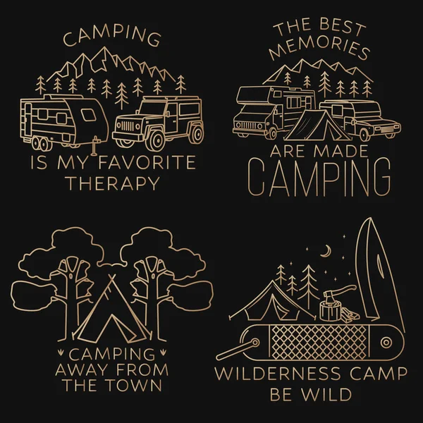 Set Camping Badges Patches Camping Quote Vector Illustration — Stock Vector