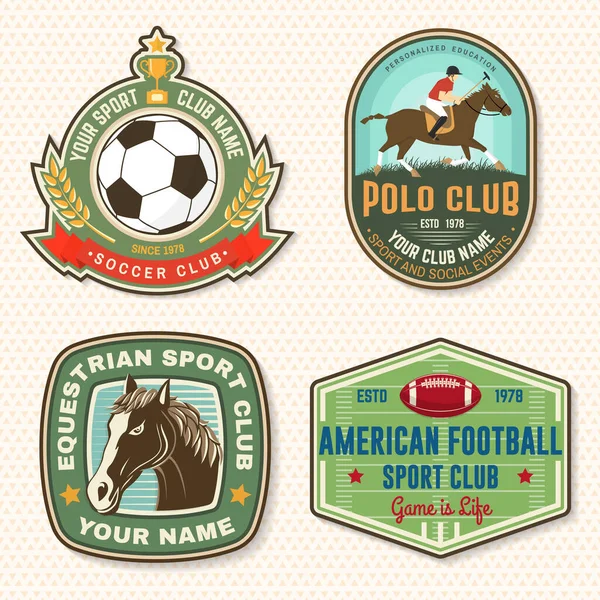 Set American Football Soccer Polo Horse Riding Club Embroidery Patch — Vector de stock