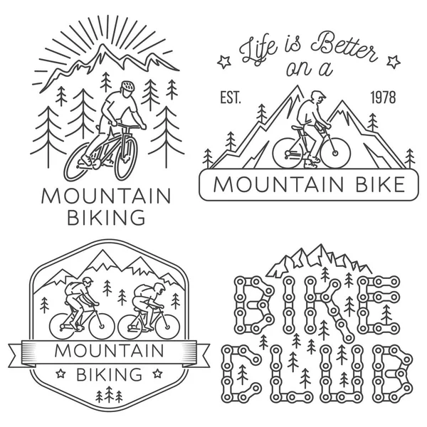 Set Mountain Biking Badge Logo Patch Vector Illustration Concept Shirt — 图库矢量图片