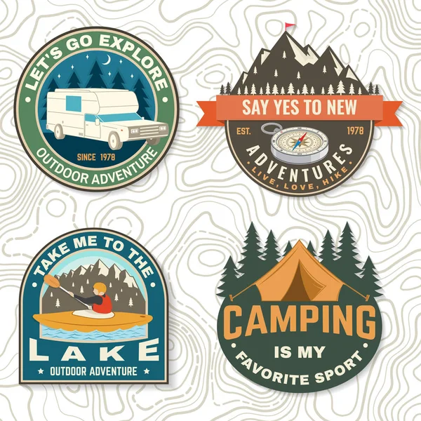 Set Camping Badges Logo Patch Vector Illustration Concept Shirt Logo — Vettoriale Stock