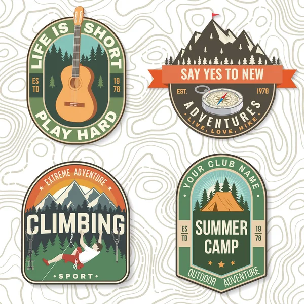 Set Camping Badges Vector Illustration Concept Shirt Logo Print Stamp — стоковый вектор