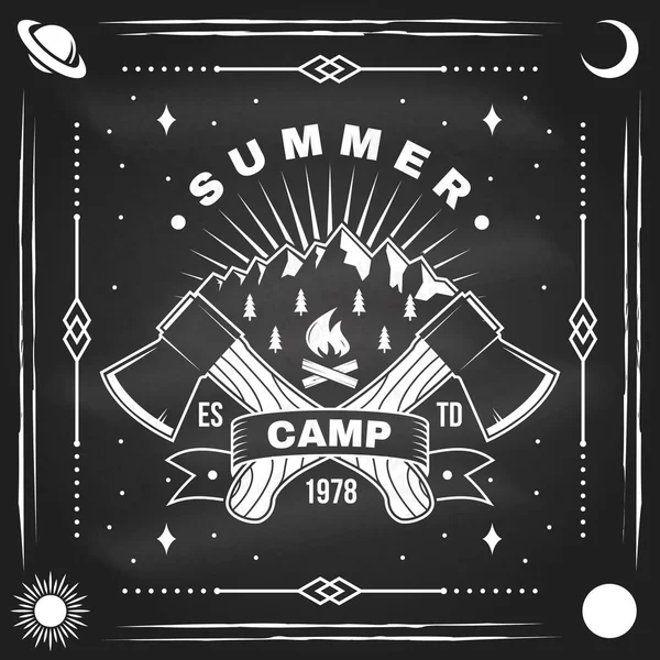 Summer Camp Chalkboard Vector Illustration Concept Shirt Logo Print Stamp — Stockvektor