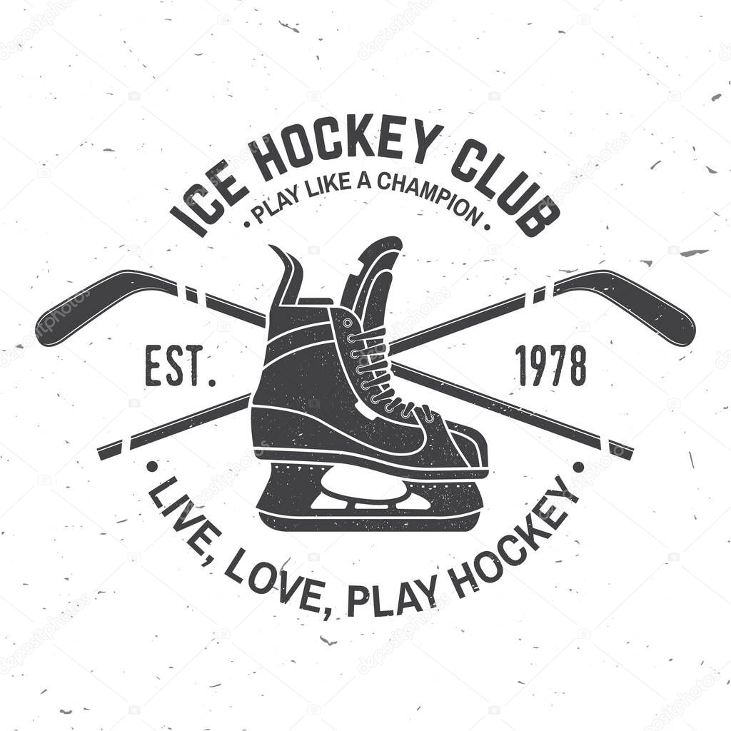 Ice Hockey club logo, badge design. Concept for shirt or logo, print, stamp or tee. Winter sport. Vector illustration. Hockey championship
