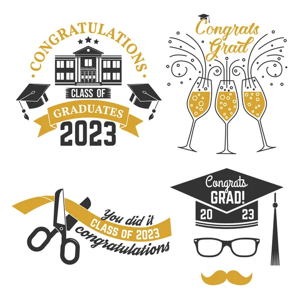 Set of Vector Class of 2023 badges. Concept for shirt, print, seal, overlay or stamp, greeting, invitation card. Typography design- stock vector.