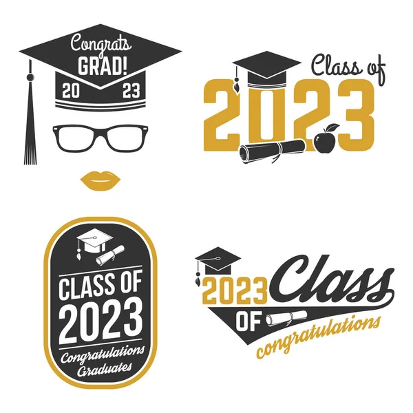 Set of Vector Class of 2023 badges. Concept for shirt, print, seal, overlay or stamp, greeting, invitation card. Typography design- stock vector.