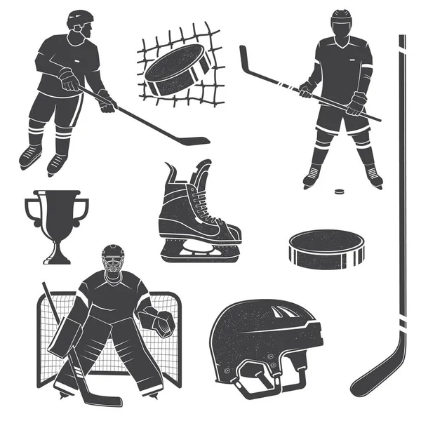Набор Хоккеист Икона Оборудования Векторная Иллюстрация Комплект Включает Себя Игрок — стоковый вектор
