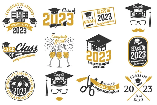 stock vector Set of Vector Class of 2023 badges. Concept for shirt, print, seal, overlay or stamp, greeting, invitation card. Typography design- stock vector.