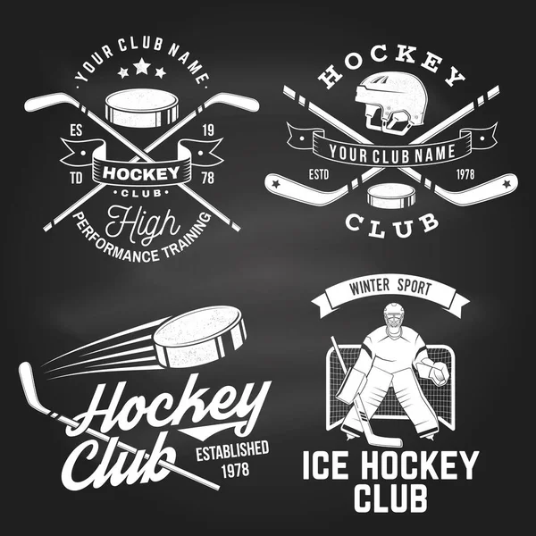 Ice Hockey Club Logo Badge Design Chalkboard Concept Shirt Logo —  Vetores de Stock
