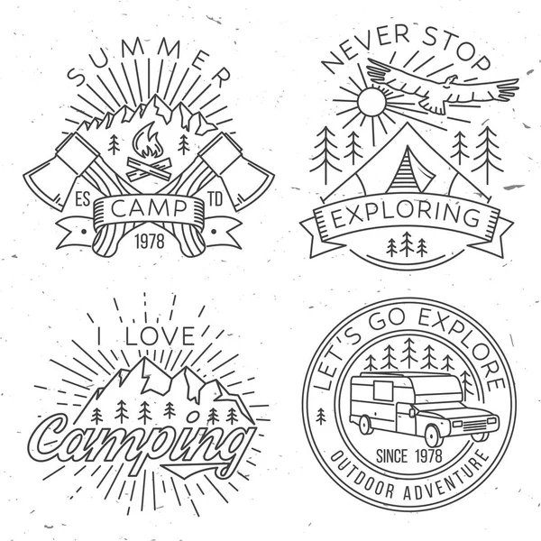 Set Camping Badges Vector Illustration Concept Shirt Logo Print Stamp — Stock Vector