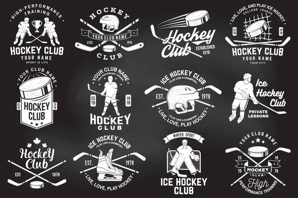 Ice Hockey Club Logo Badge Design Chalkboard Concept Shirt Logo —  Vetores de Stock