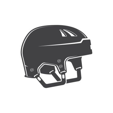 Klasik Buz Hokeyi Miğferi simgesi silueti. Beyaz arkaplanda vektör çizimi izole edildi. Buz hokeyi kask kış sporu ekipmanları