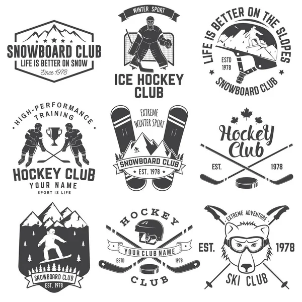 Ice Hockey Ski Snowboard Club Emblem Vector Concept Shirt Print —  Vetores de Stock