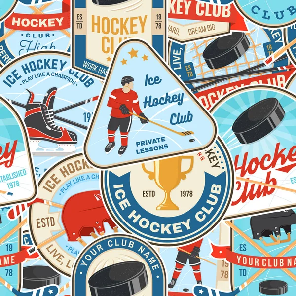 Hockey Sobre Hielo Patrón Inconsútil Colorido Concepto Para Camisa Logo — Vector de stock