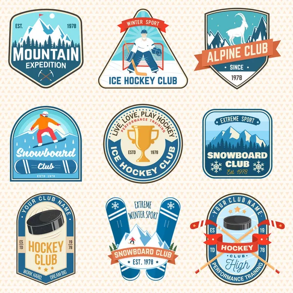 Set Van Ice Hockey Snowboard Club Patch Vector Concept Voor — Stockvector