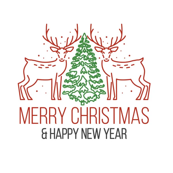 Joyeux Noël Bonne Année Timbre Autocollant Serti Wapiti Paysage Forestier — Image vectorielle