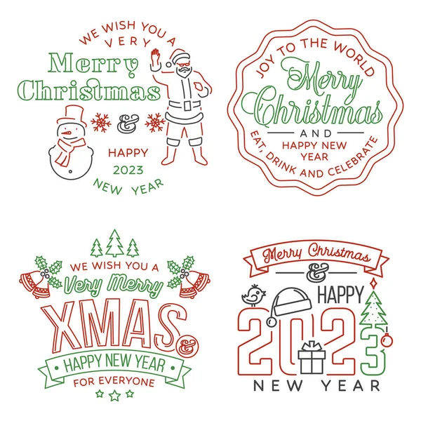 Wish You Very Merry Christmas Happy New Year Stamp Sticker — Stock Vector
