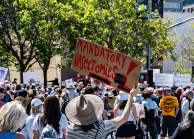 San Francisco 'daki Kadın Hakları Yürüyüşü' nde kadın el yapımı bir tabela tutuyor.