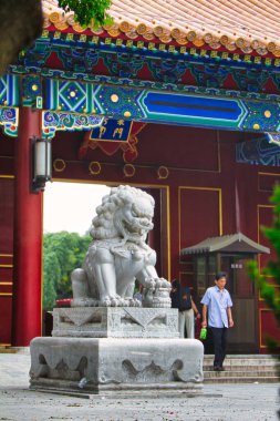 Pekin, Çin - 18 Temmuz 2010: Yasak şehrin avlusunda bir beyaz değerli taş heykeli