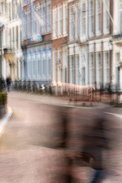 Hague Netherlands January 2021 Person Long Exposure Passing Urban Dutch — Stock Photo, Image