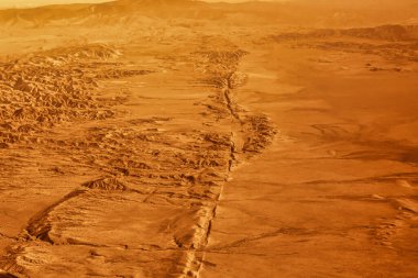 Hanford, ABD - 13 Ekim 2013: Bu kadar çok deprem için San Andreas kasa hattı nedeni, kurumuş düzlüklerde ve çölde iyi görünüyor.