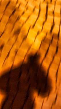 Albufeira, Portekiz - 17 Ocak 2016: Portekiz köyünün kaldırım taşları üzerinde yürüyen bir adamın belirsiz ve uzun süreli gölgesi