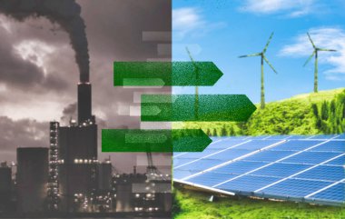 energy transition from fossil fuel to green energy clipart