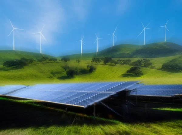 Energy Transition Green Energy Wind Turbines Solar Powe — Stock Photo, Image