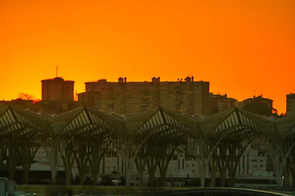 Lisbon Portugal March 2008 Roof Modern Gare Oriente Silhouette Sunset — Stock Photo, Image