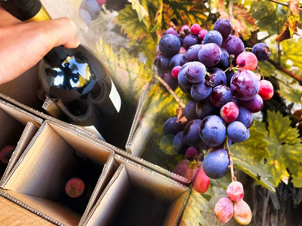 Una Persona Está Tomando Una Botella Vino Pedido Internet Una — Foto de Stock