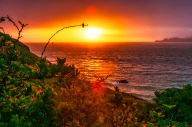 San Francisco, ABD - 1 Temmuz 2012: Seacliff uçurumlarından gün batımı