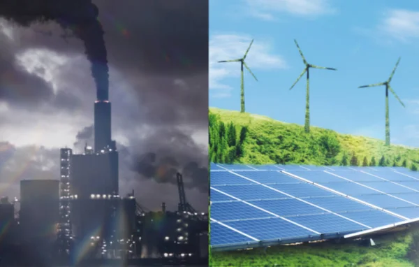 从化石燃料向绿色能源的能源过渡 — 图库照片